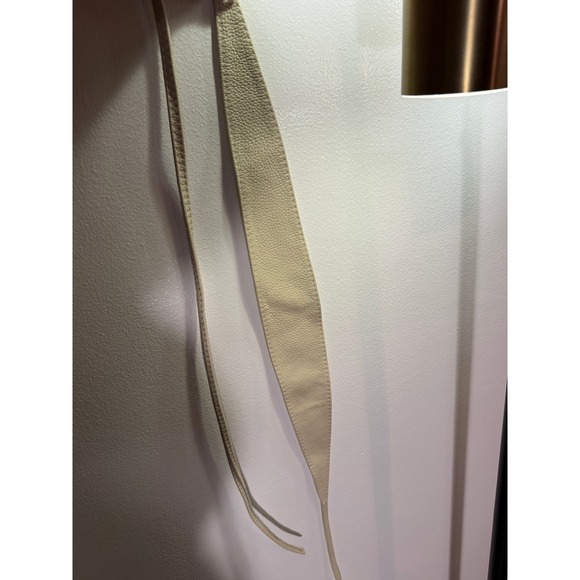 Cream Pebbled Leather Wrap Obi Belt Adjustable Waist Cinch Ivory Wide Tie Strap - Picture 6 of 6